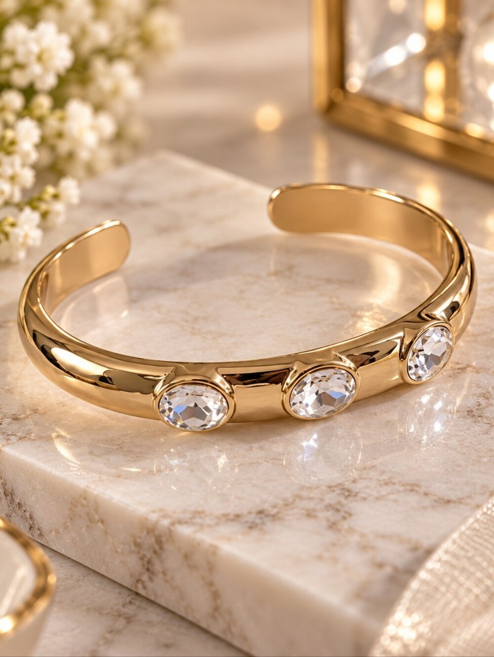 Ettika Gold Crystal Accent Open Bangle Bracelet - Women Jewelry